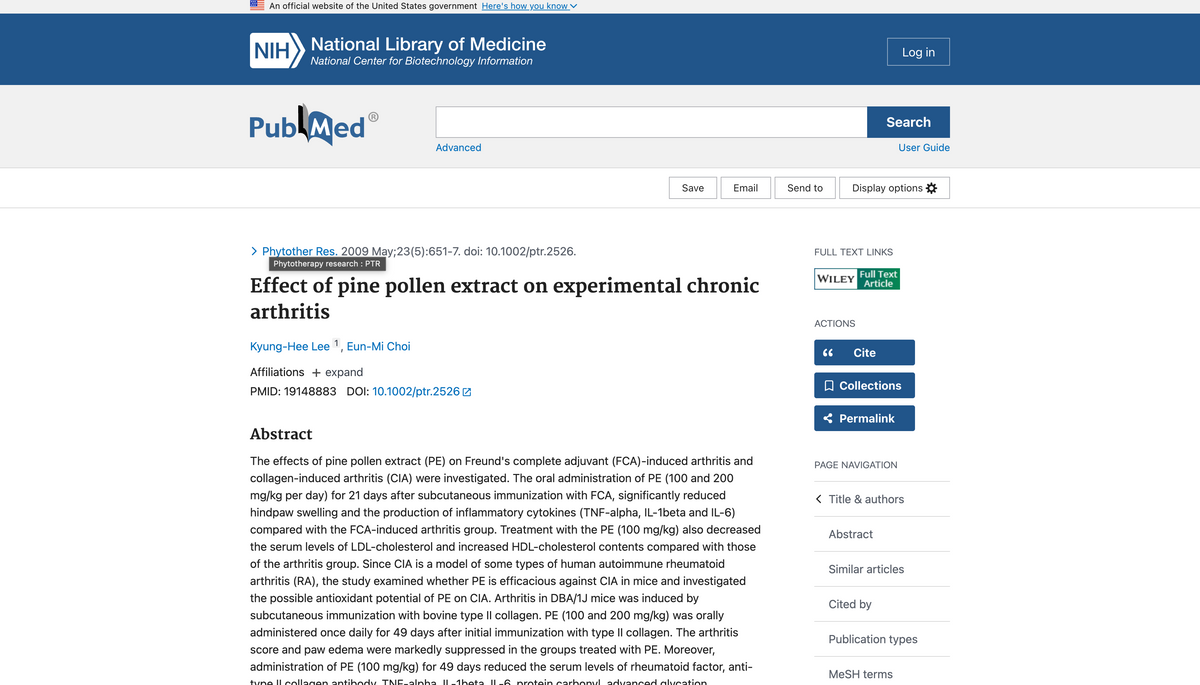Effect of pine pollen extract on experimental chronic arthritis