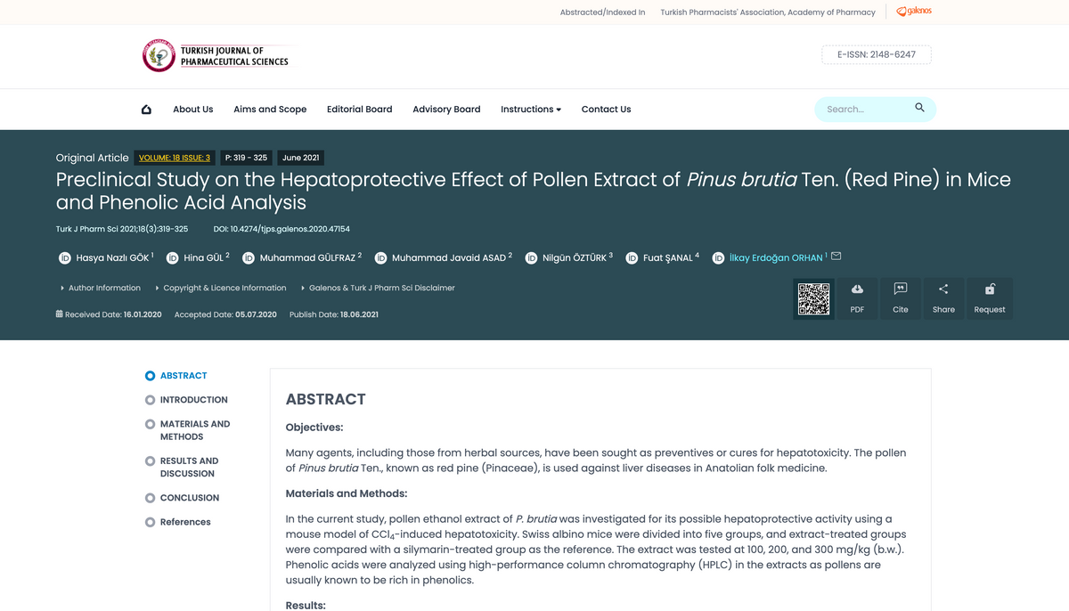 Preclinical Study on the Hepatoprotective Effect of Pollen Extract of Pinus brutia