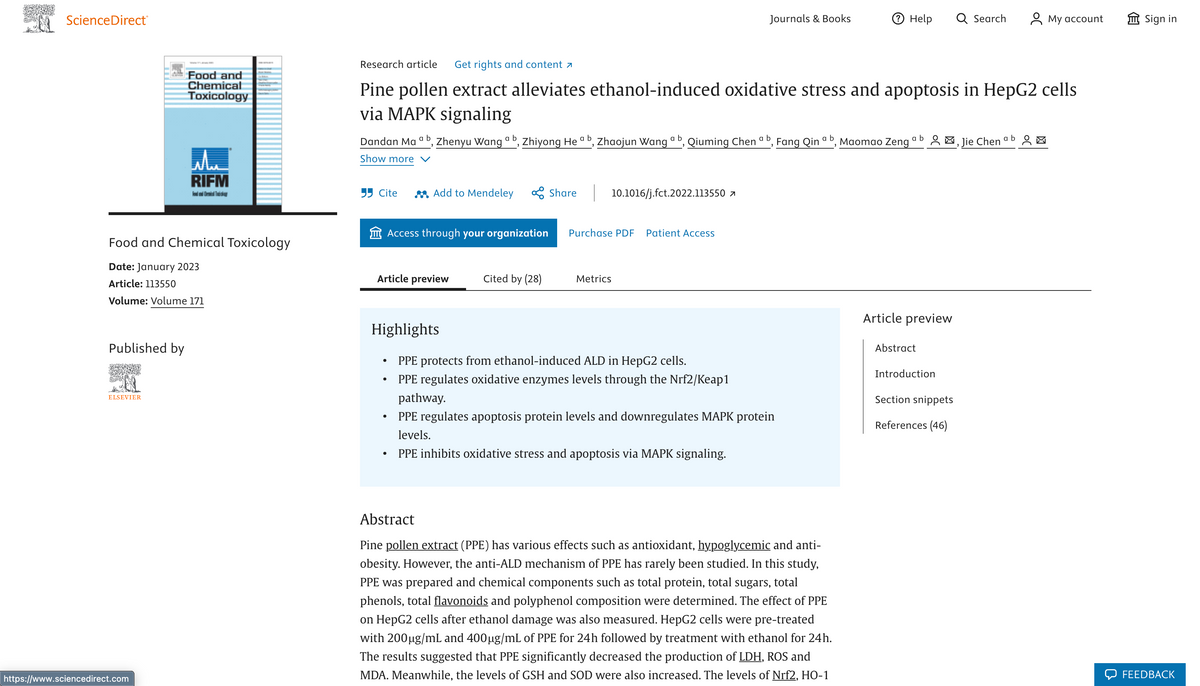 Pine pollen extract alleviates ethanol-induced oxidative stress and apoptosis in HepG2 cells via MAPK signaling