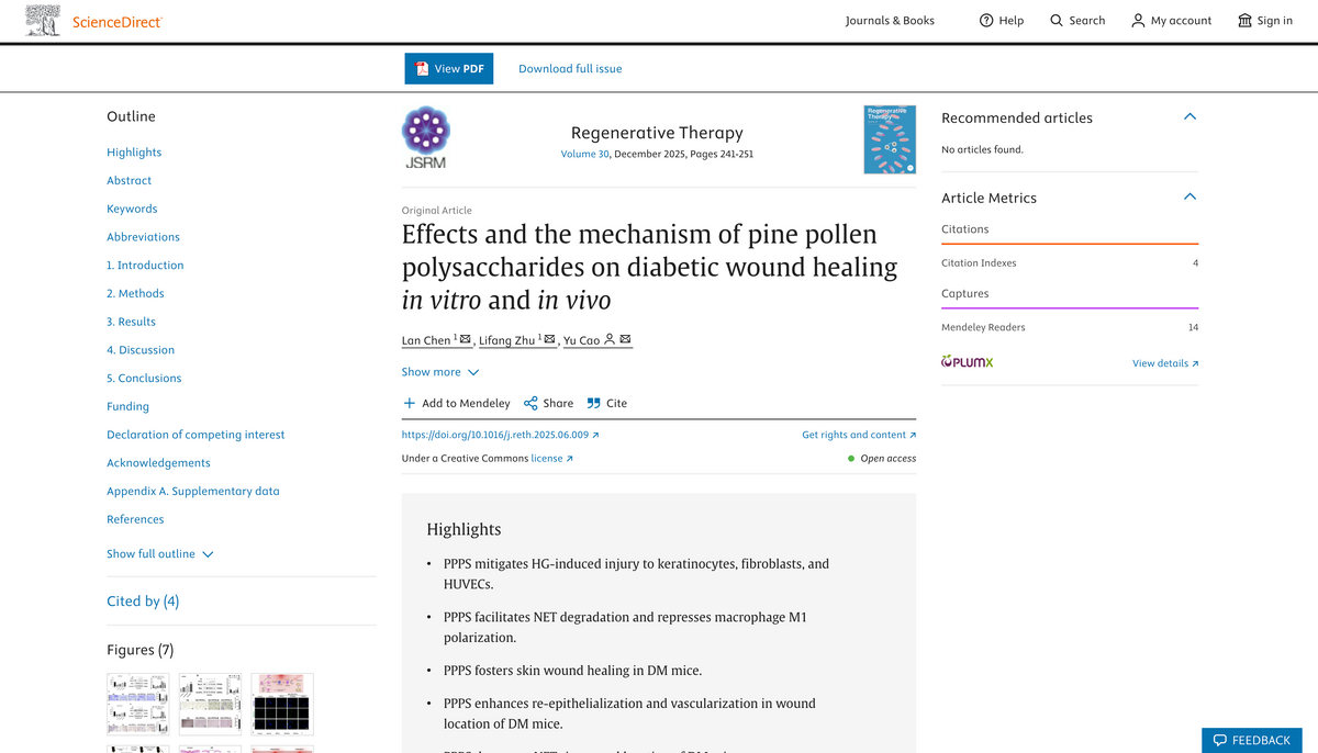 Effects and the mechanism of pine pollen polysaccharides on diabetic wound healing in vitro and in vivoAuthor links open overlay panel