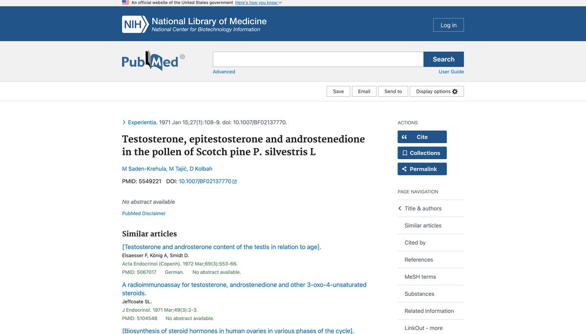 Testosterone, epitestosterone and androstenedione in the pollen of Scotch pine P. silvestris L